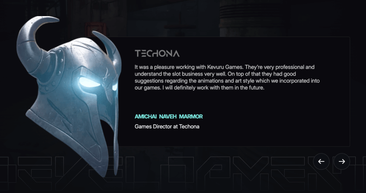 Client reviews on the website of a game dev company