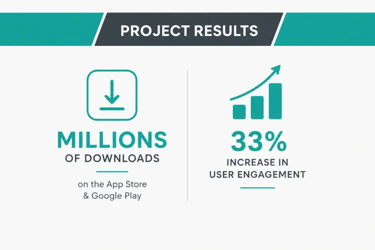millions of downloads, 33% increase in user engagement.