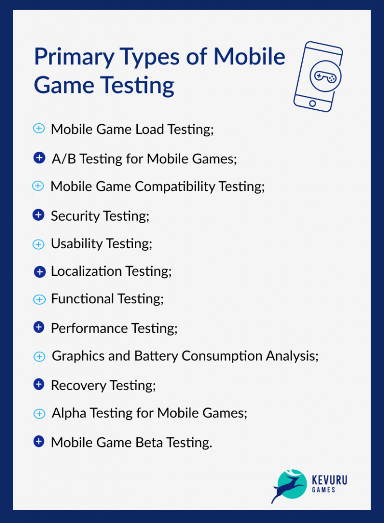 Primary types of mobile game testing