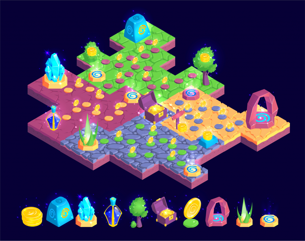 An image of an isometric strategy game with other objects and different forms