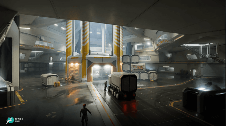 futurist warehouse 3D environment